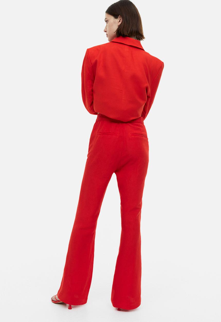 H&M - Flared linen-blend trousers - red