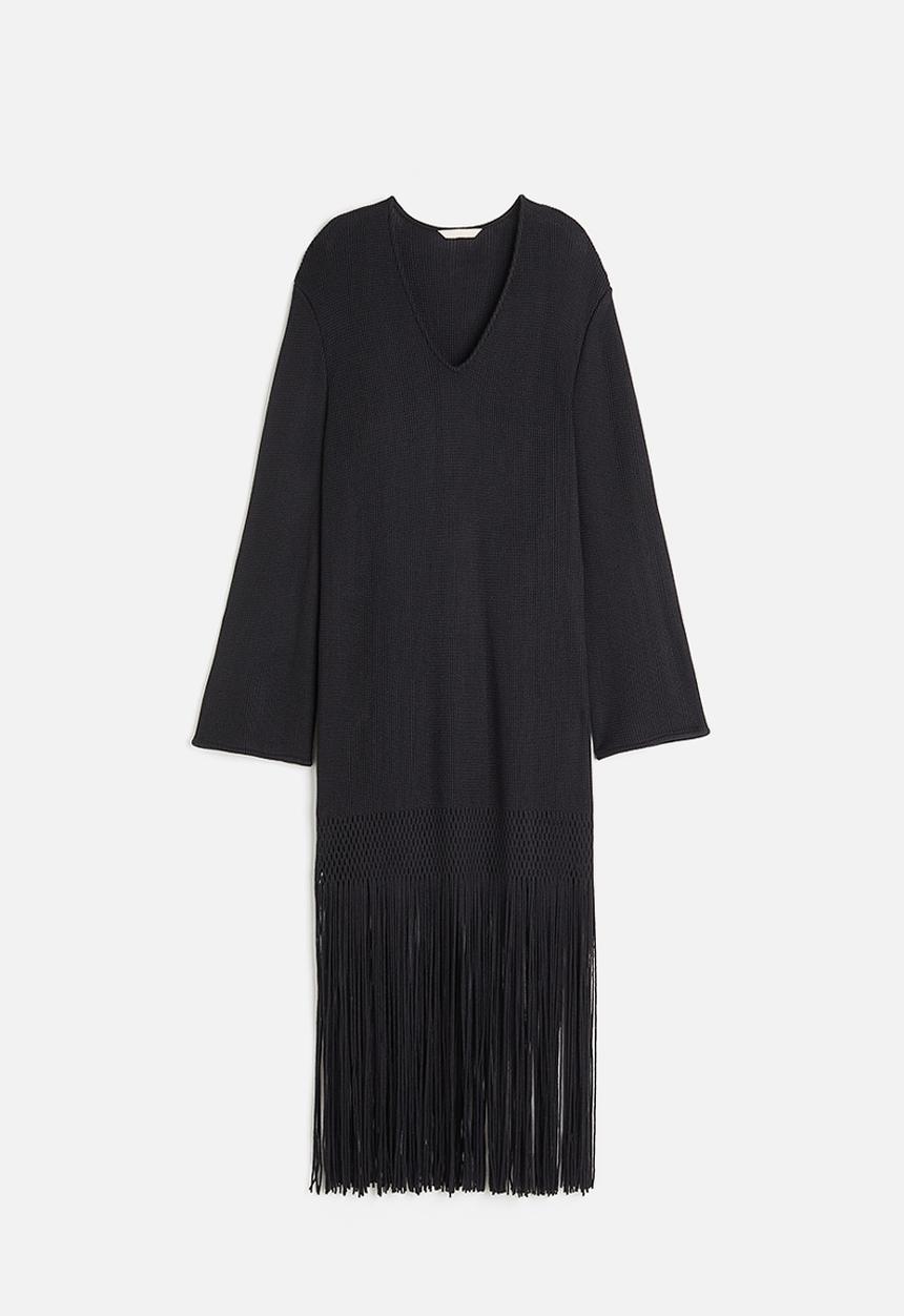 H&M - Fringe-trimmed dress - black