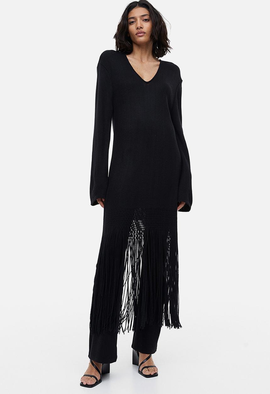 H&M - Fringe-trimmed dress - black