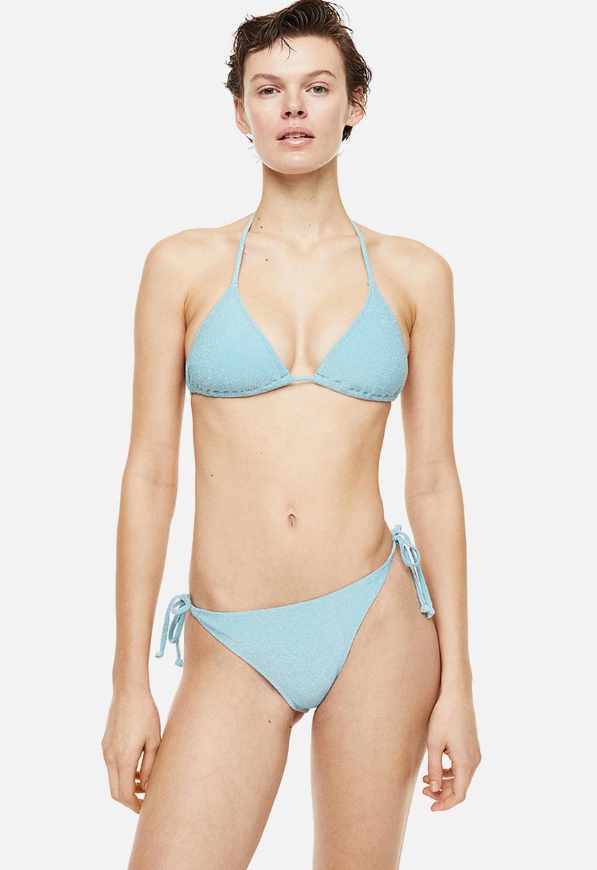 H&M - Padded triangle bikini top - light turquoise glittery