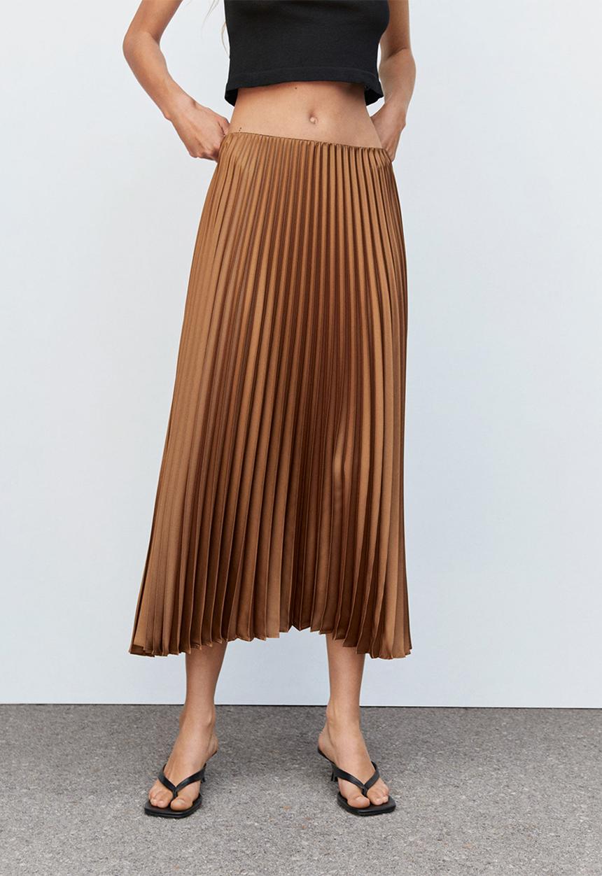 MANGO - Skirt plisado - light/pastel brown