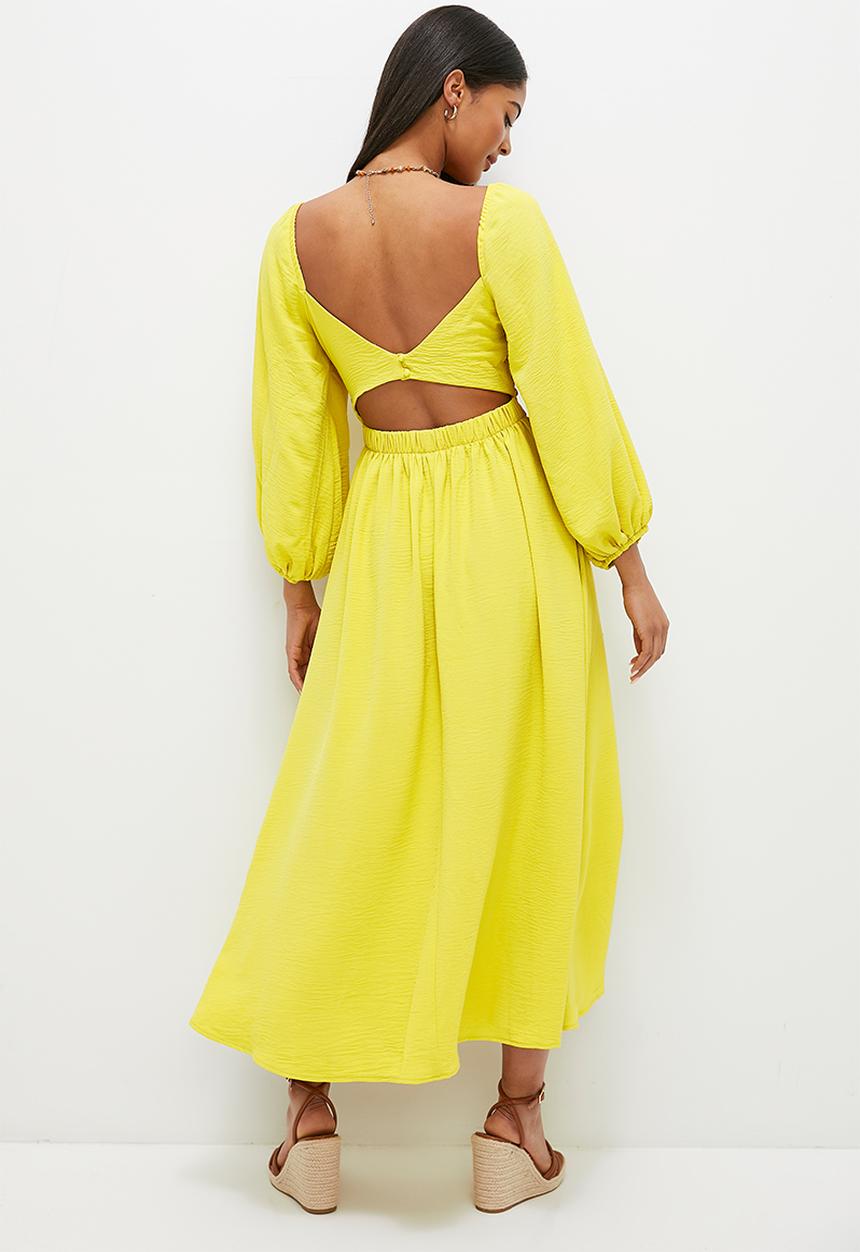 MILLA - Wrap front balloon sleeve midi dress - citron