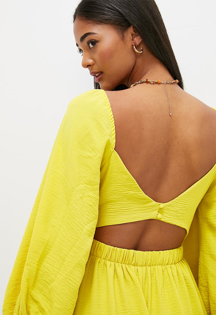 MILLA - Wrap front balloon sleeve midi dress - citron