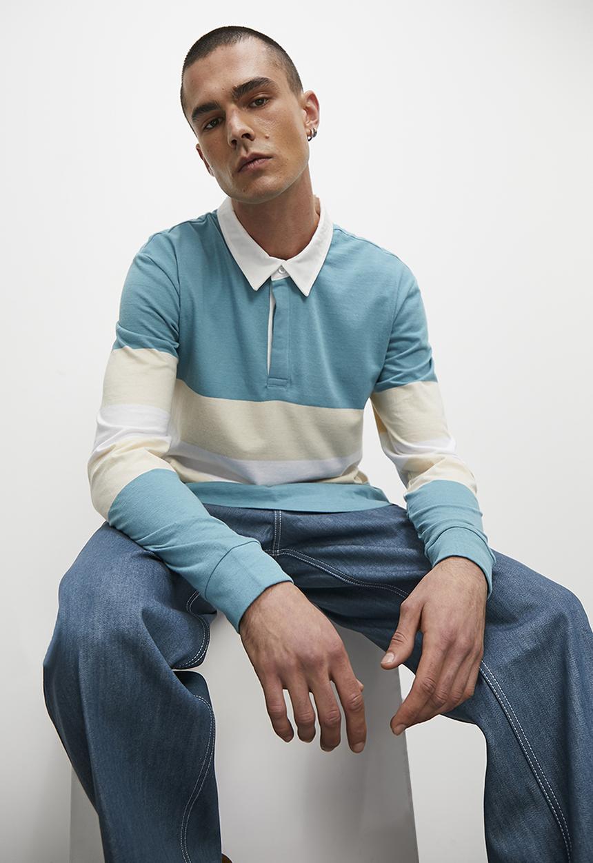 Superbalist - Siya long sleeve rugby stripe tee - khaki & ecru