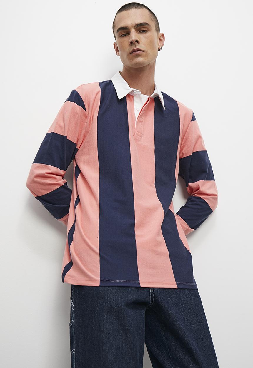 Superbalist - Siya long sleeve rugby stripe tee - blue & coral