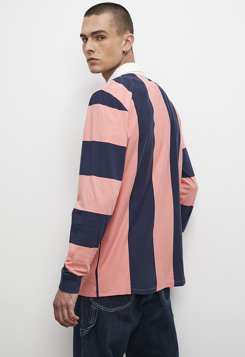 Superbalist - Siya long sleeve rugby stripe tee - blue & coral