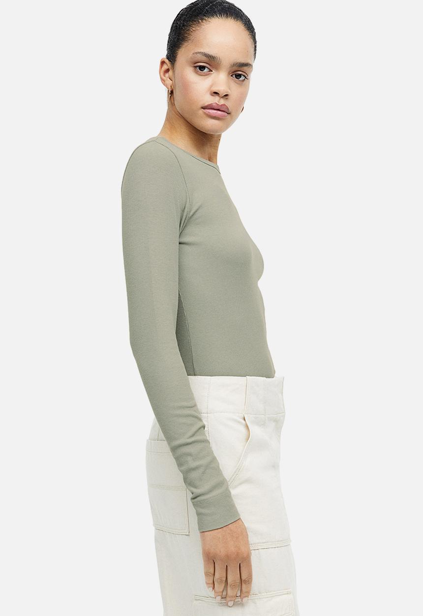 H&M - Ribbed modal-blend top - sage green