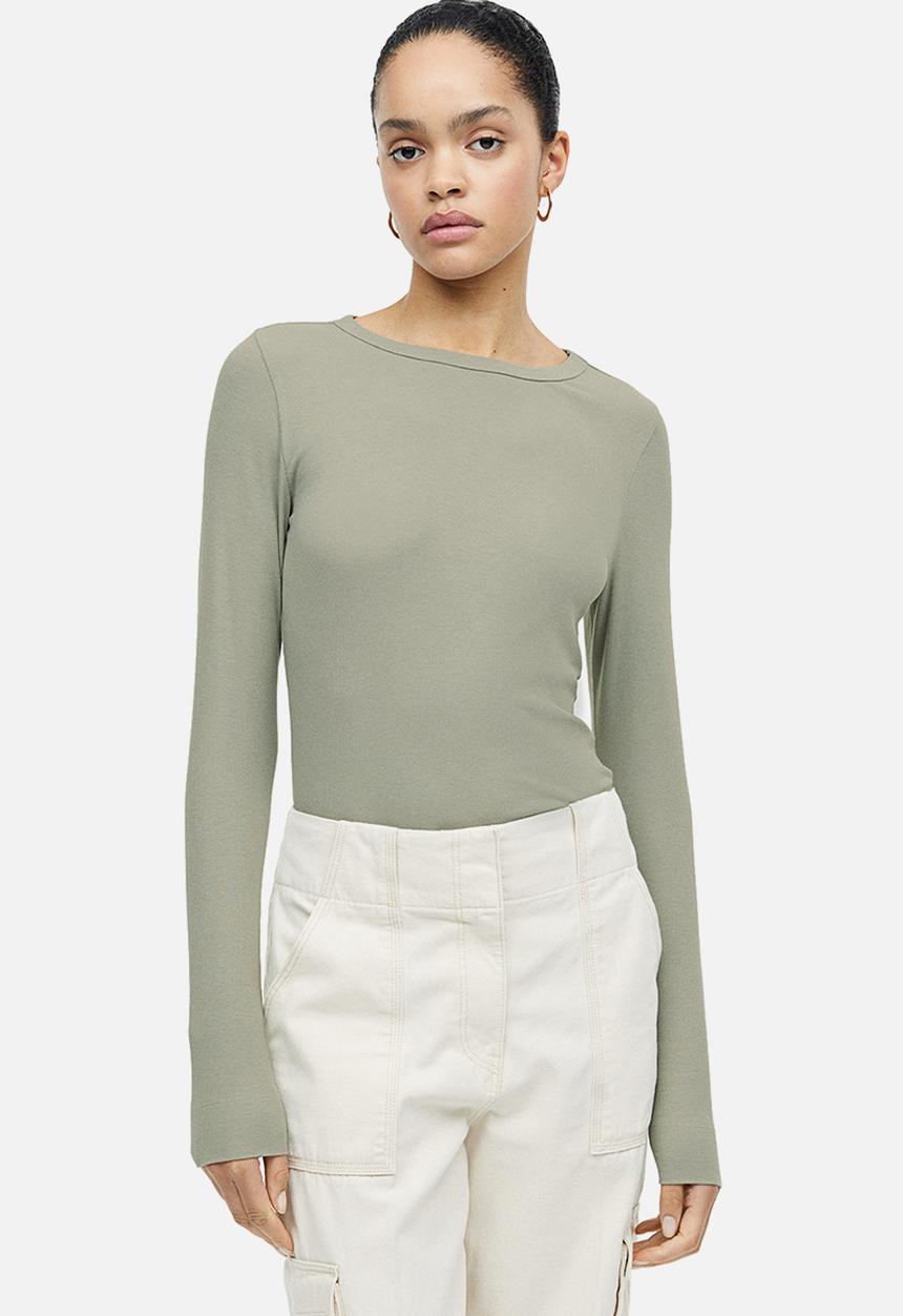 H&M - Ribbed modal-blend top - sage green