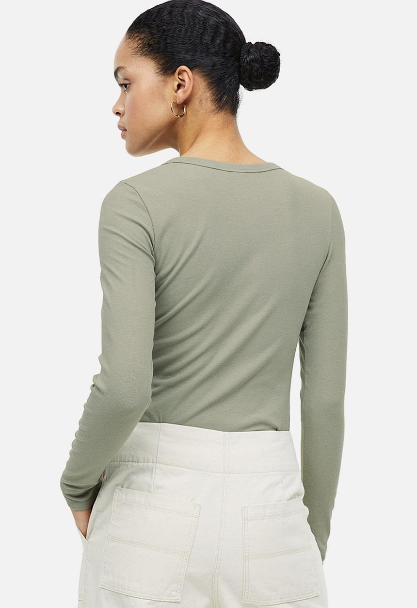 H&M - Ribbed modal-blend top - sage green