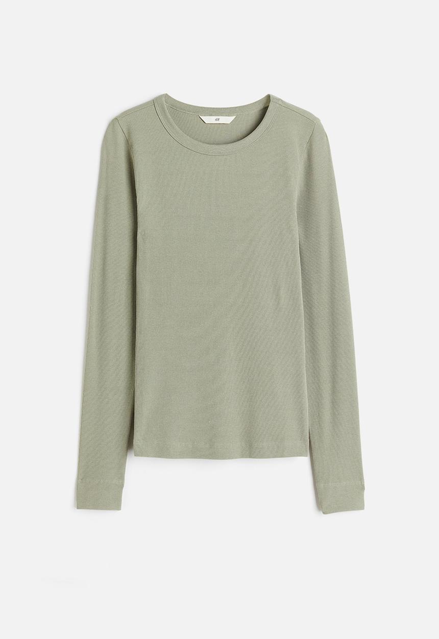 H&M - Ribbed modal-blend top - sage green