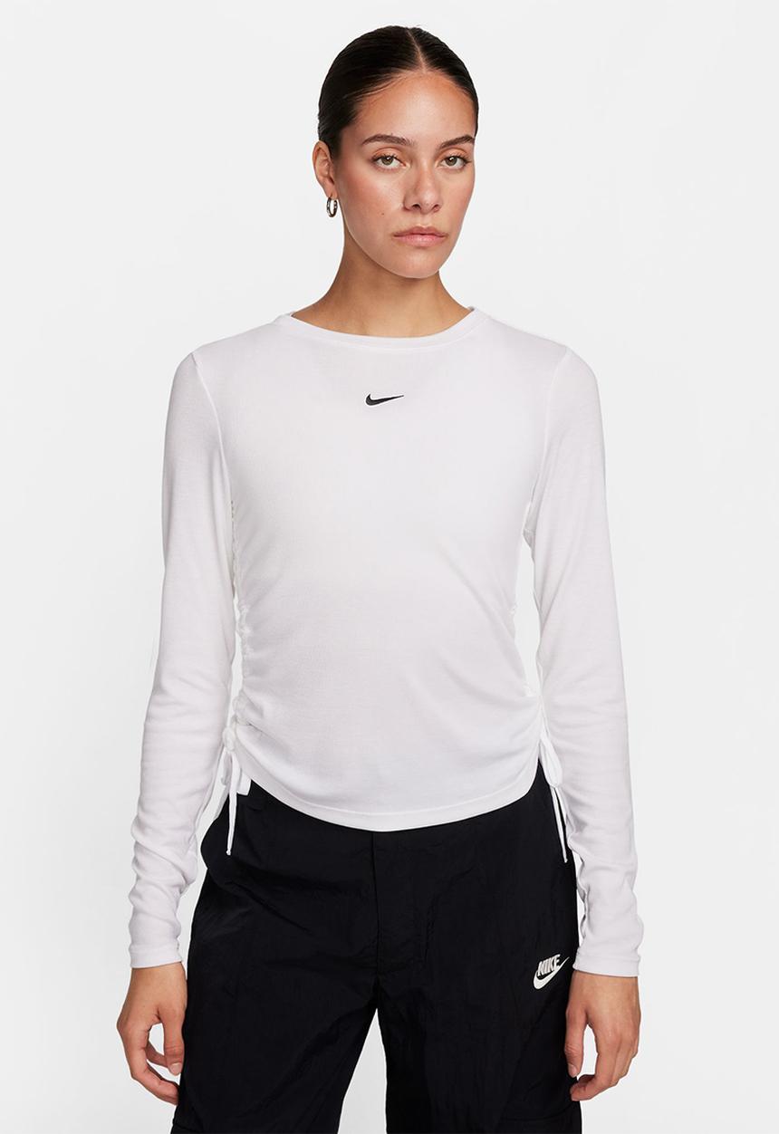 Nike - W Nsw essential rib ls md crop top - white & black