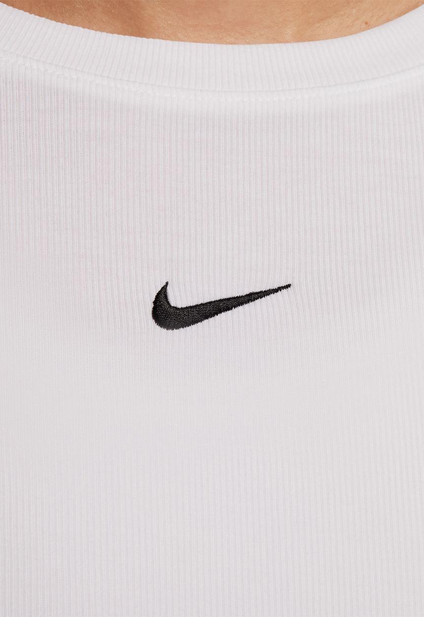 Nike - W Nsw essential rib ls md crop top - white & black