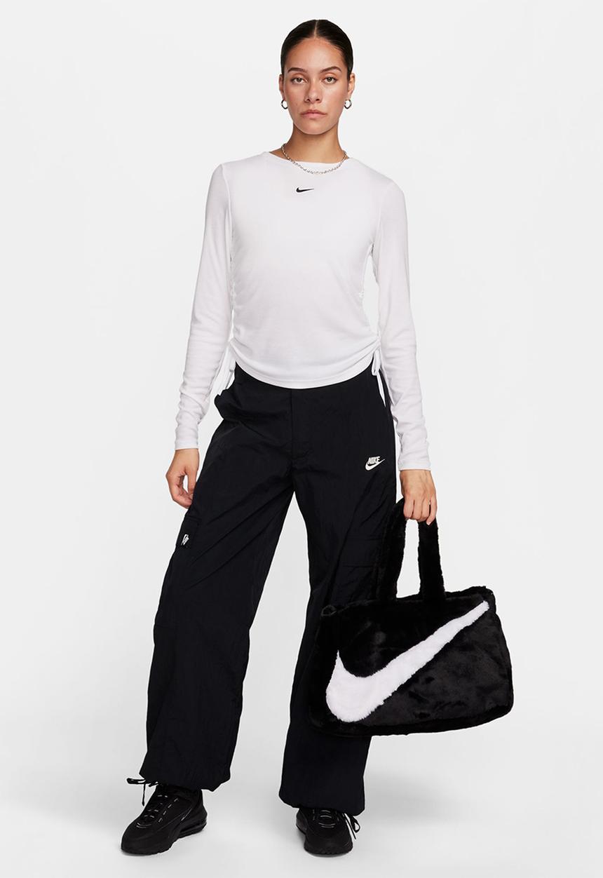 Nike - W Nsw essential rib ls md crop top - white & black