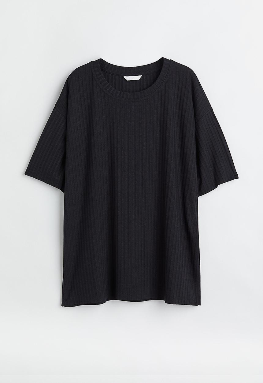 H&M - Ribbed T-shirt - black