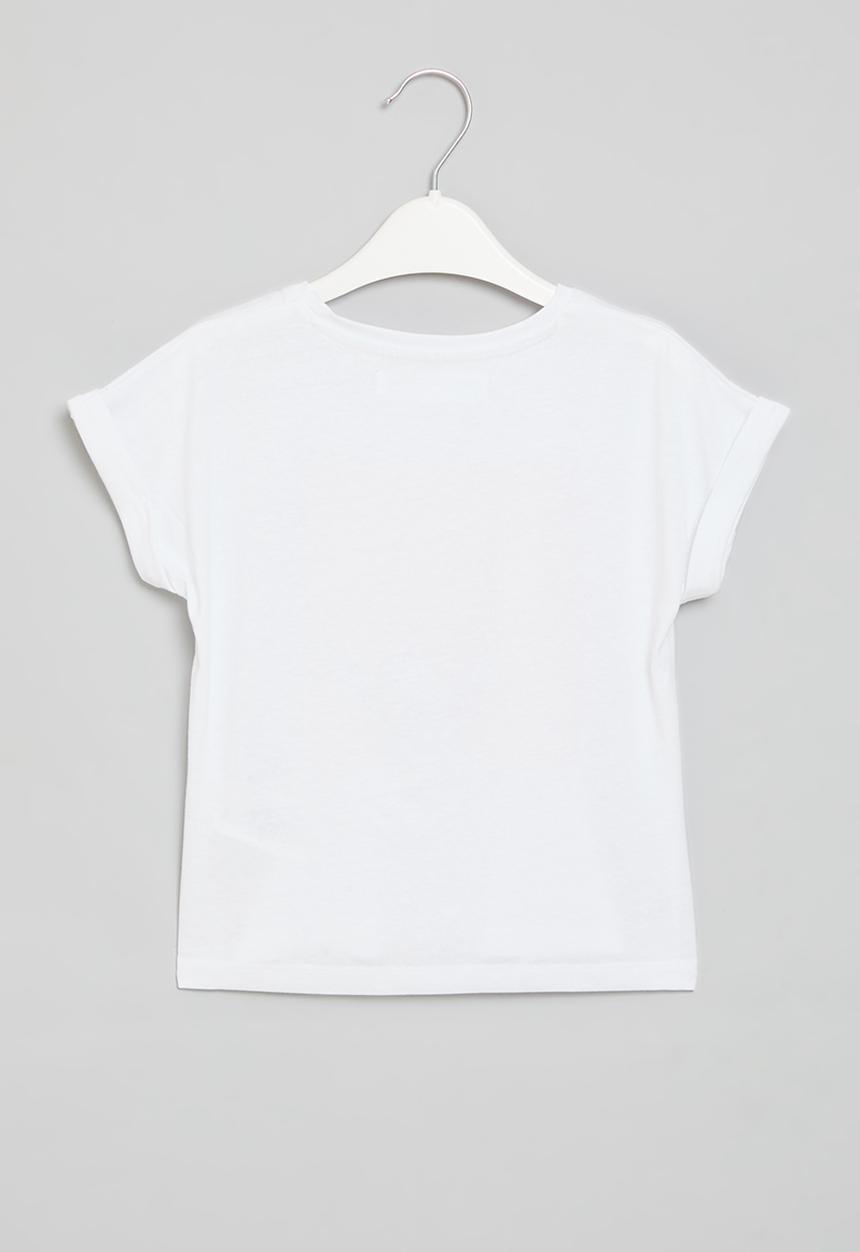 MINOTI - Girls basic hey girl roll sleeve tee - white