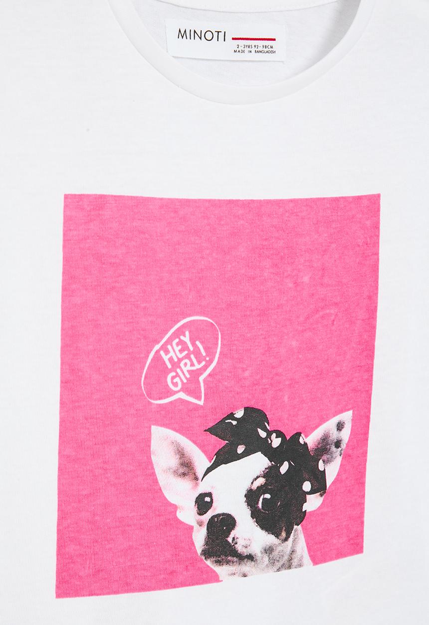 MINOTI - Girls basic hey girl roll sleeve tee - white