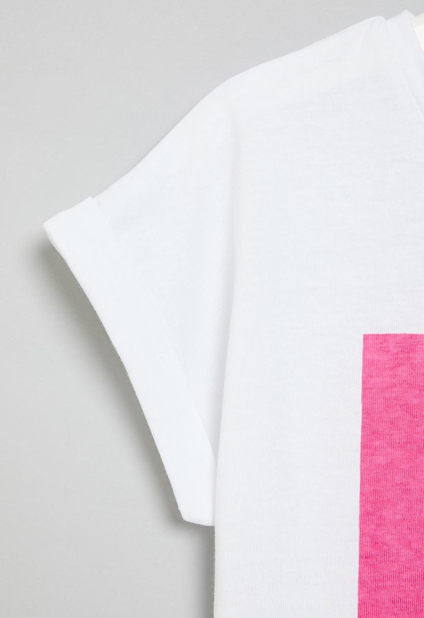 MINOTI - Girls basic hey girl roll sleeve tee - white