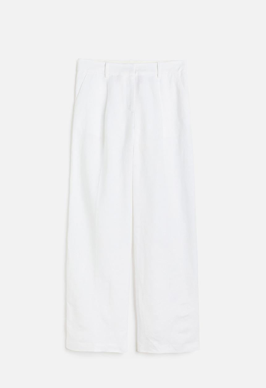 H&M - Wide linen-blend trousers - white