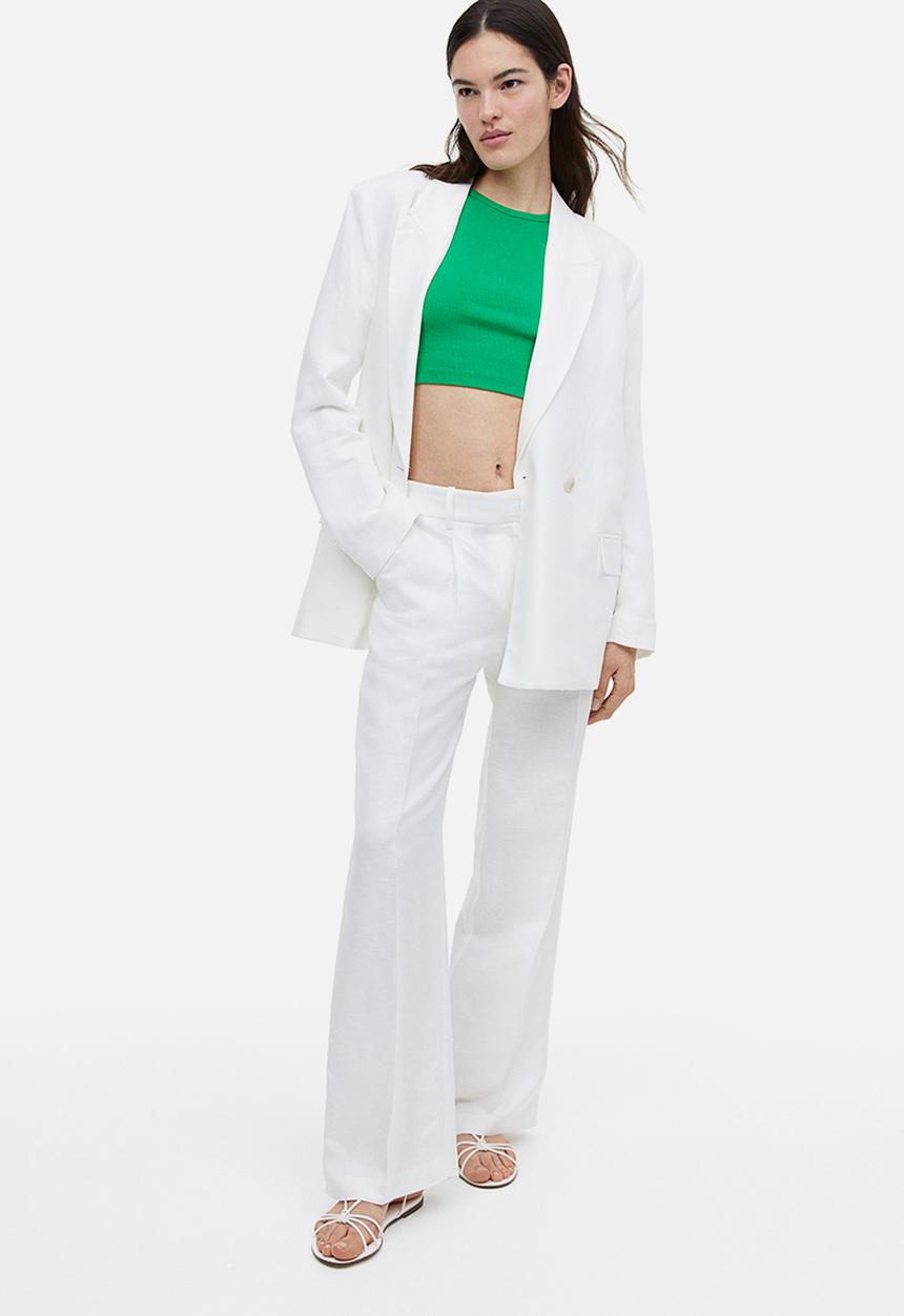 H&M - Wide linen-blend trousers - white