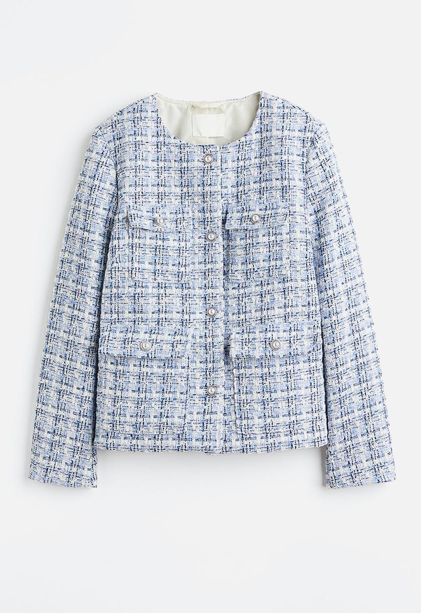 H&M - Textured-weave jacket - light blue checked 