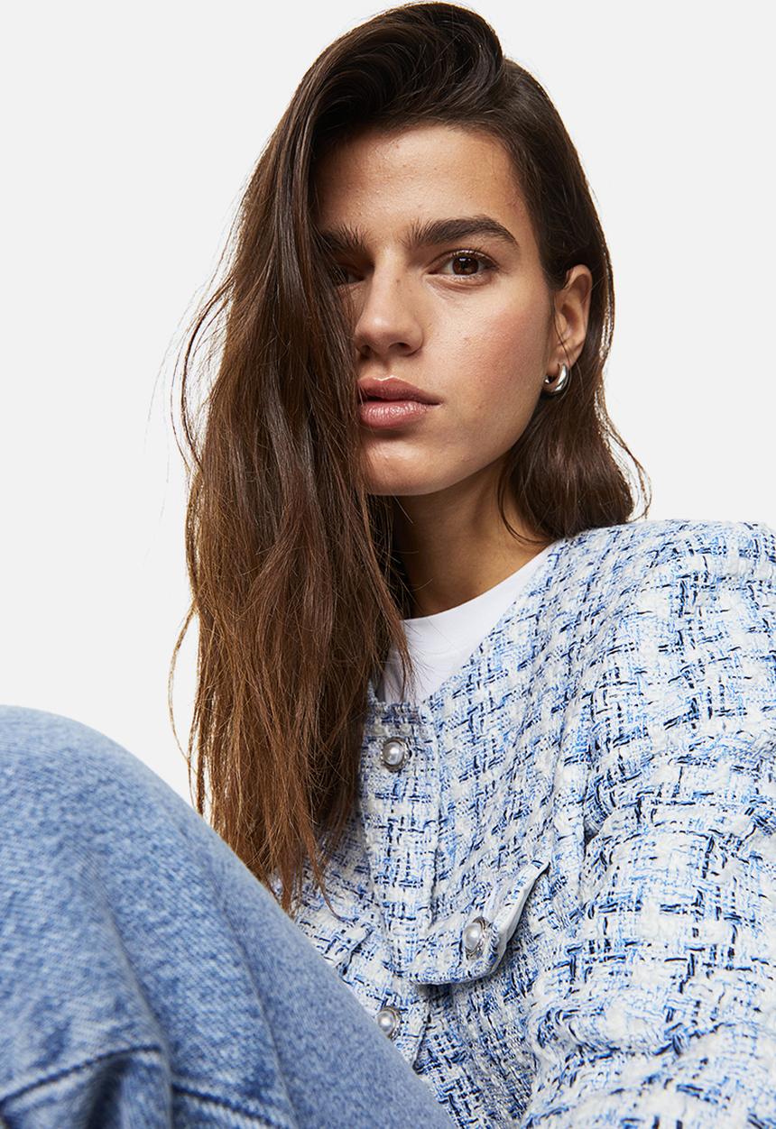 H&M - Textured-weave jacket - light blue checked 