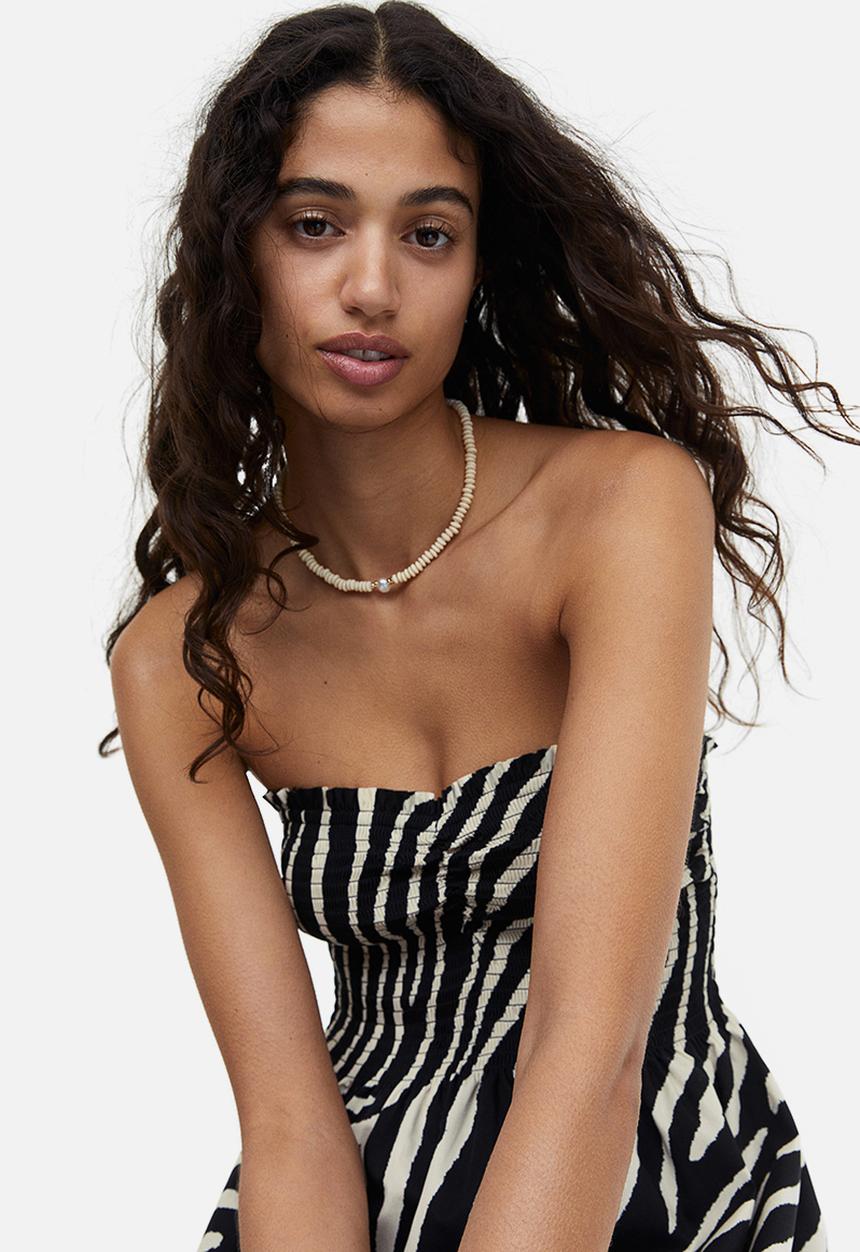 H&M - Smocked cotton dress - black zebra print 