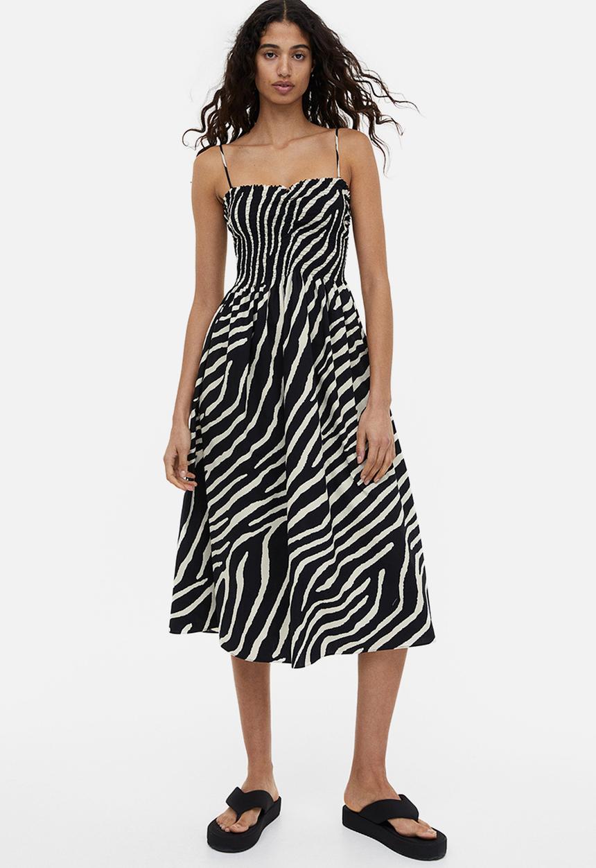 H&M - Smocked cotton dress - black zebra print 