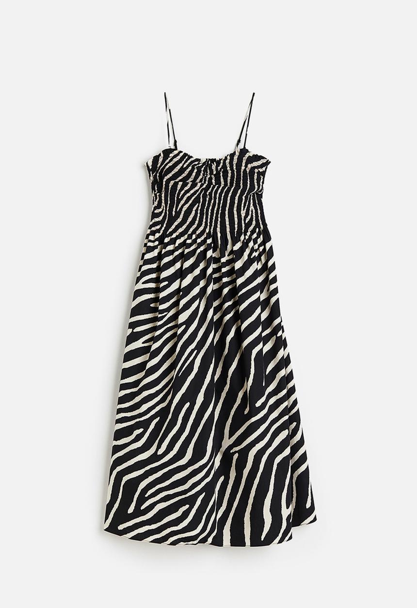 H&M - Smocked cotton dress - black zebra print 