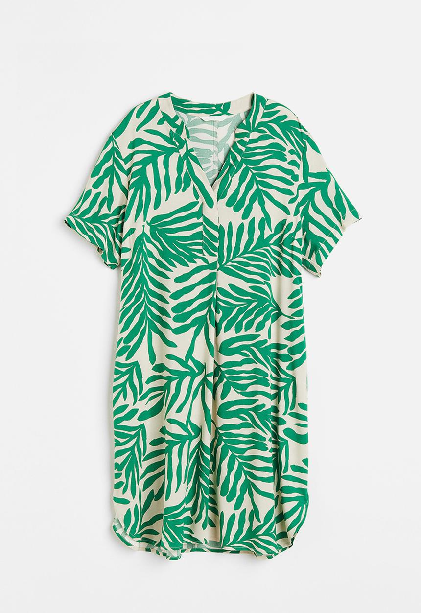 H&M - V-neck tunic - green/leaf-patterned