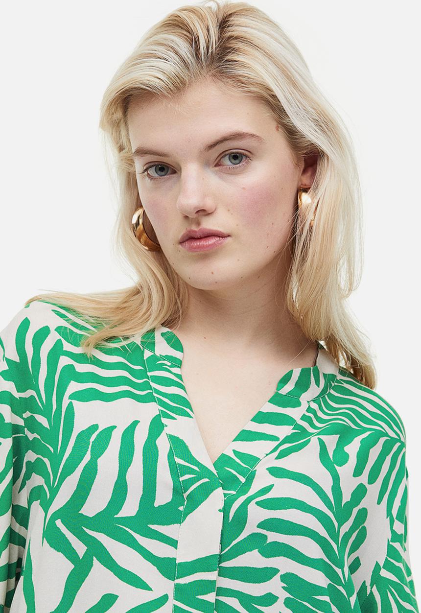 H&M - V-neck tunic - green/leaf-patterned