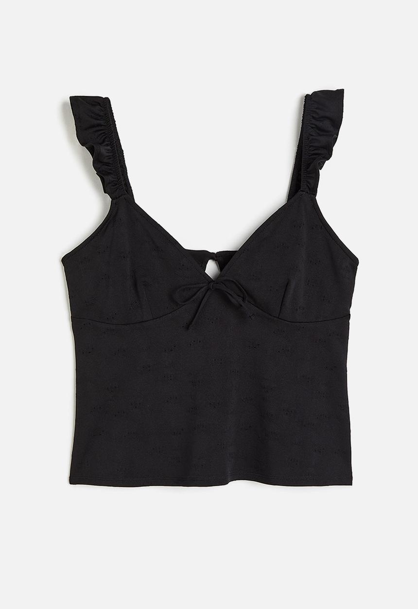 H&M - Tie-detail jersey top - black
