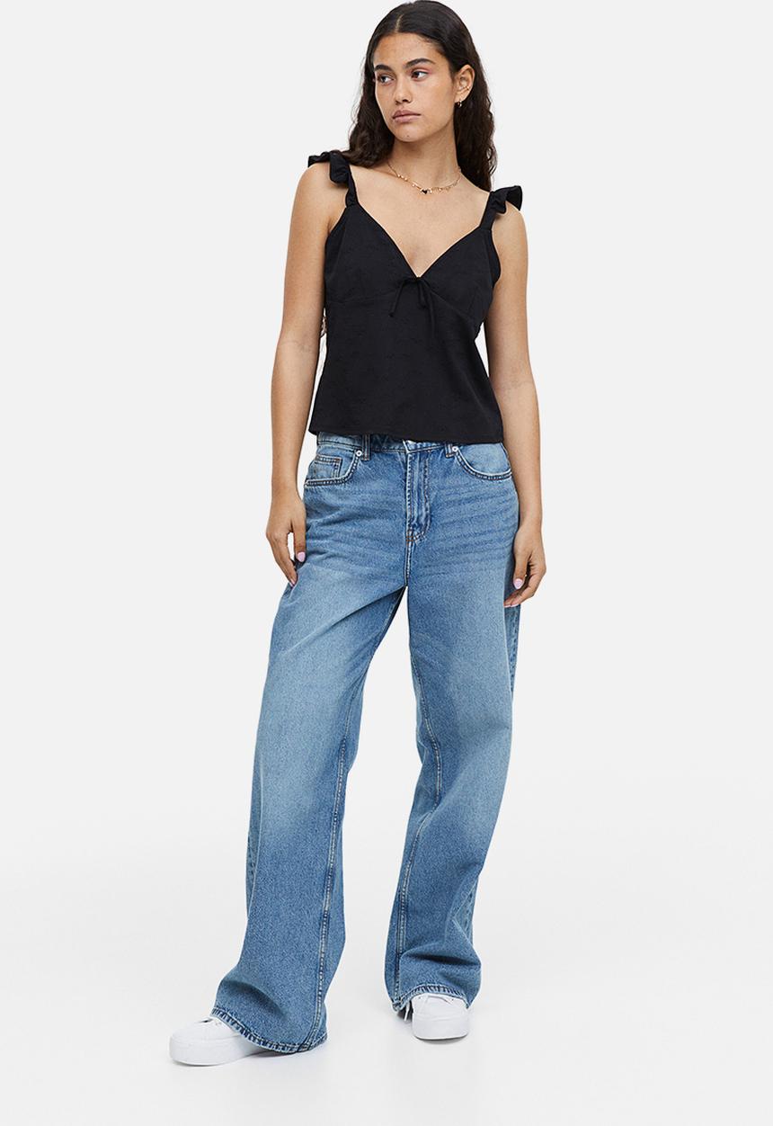H&M - Tie-detail jersey top - black