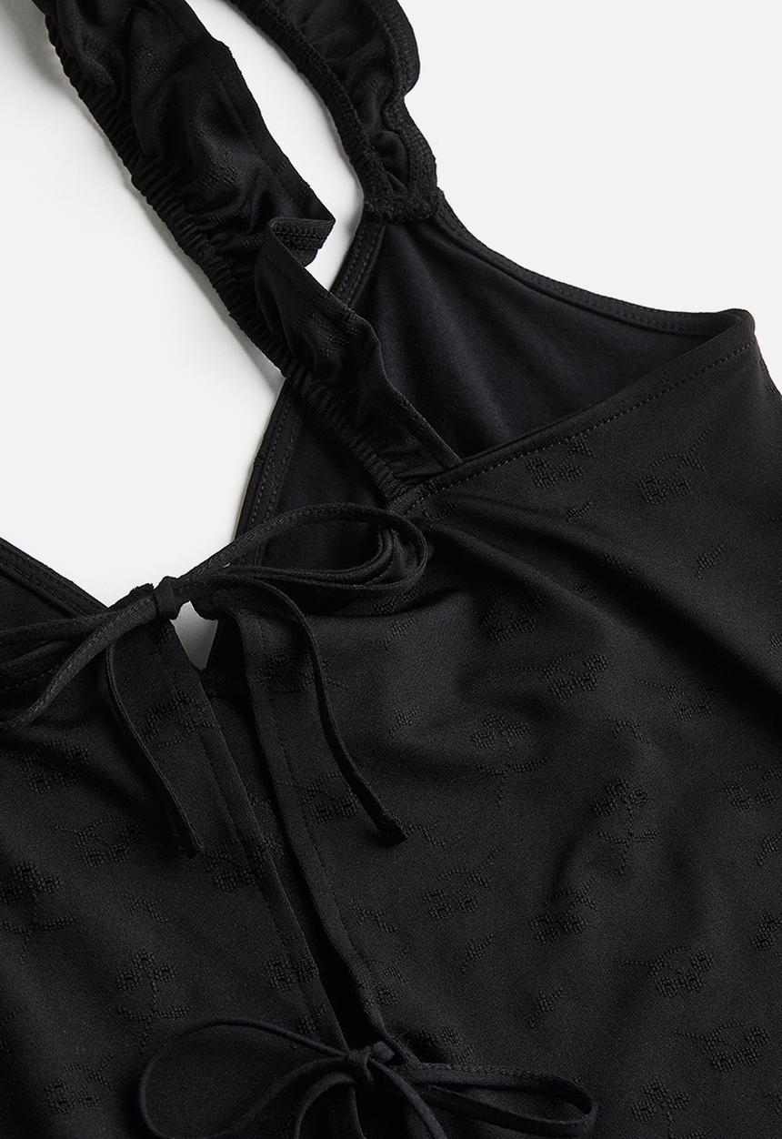 H&M - Tie-detail jersey top - black
