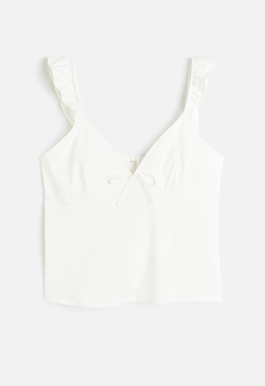 H&M - Tie-detail jersey top - white