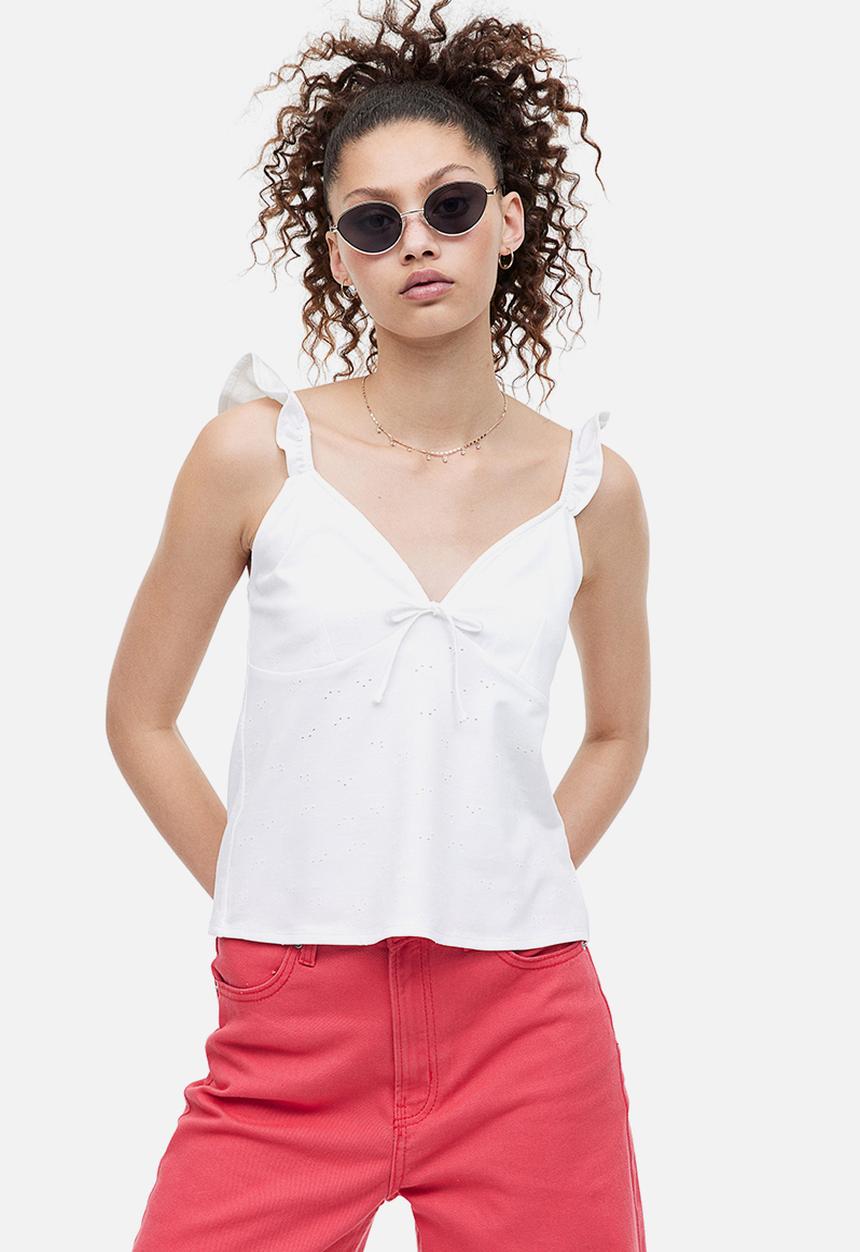H&M - Tie-detail jersey top - white