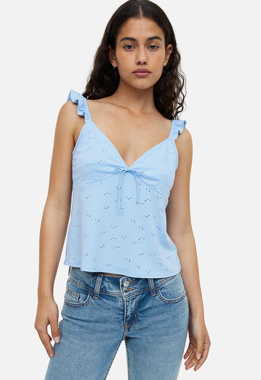 H&M - Tie-detail jersey top - light blue