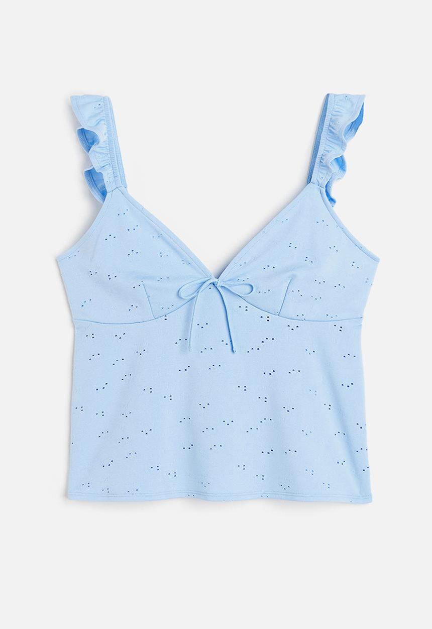 H&M - Tie-detail jersey top - light blue