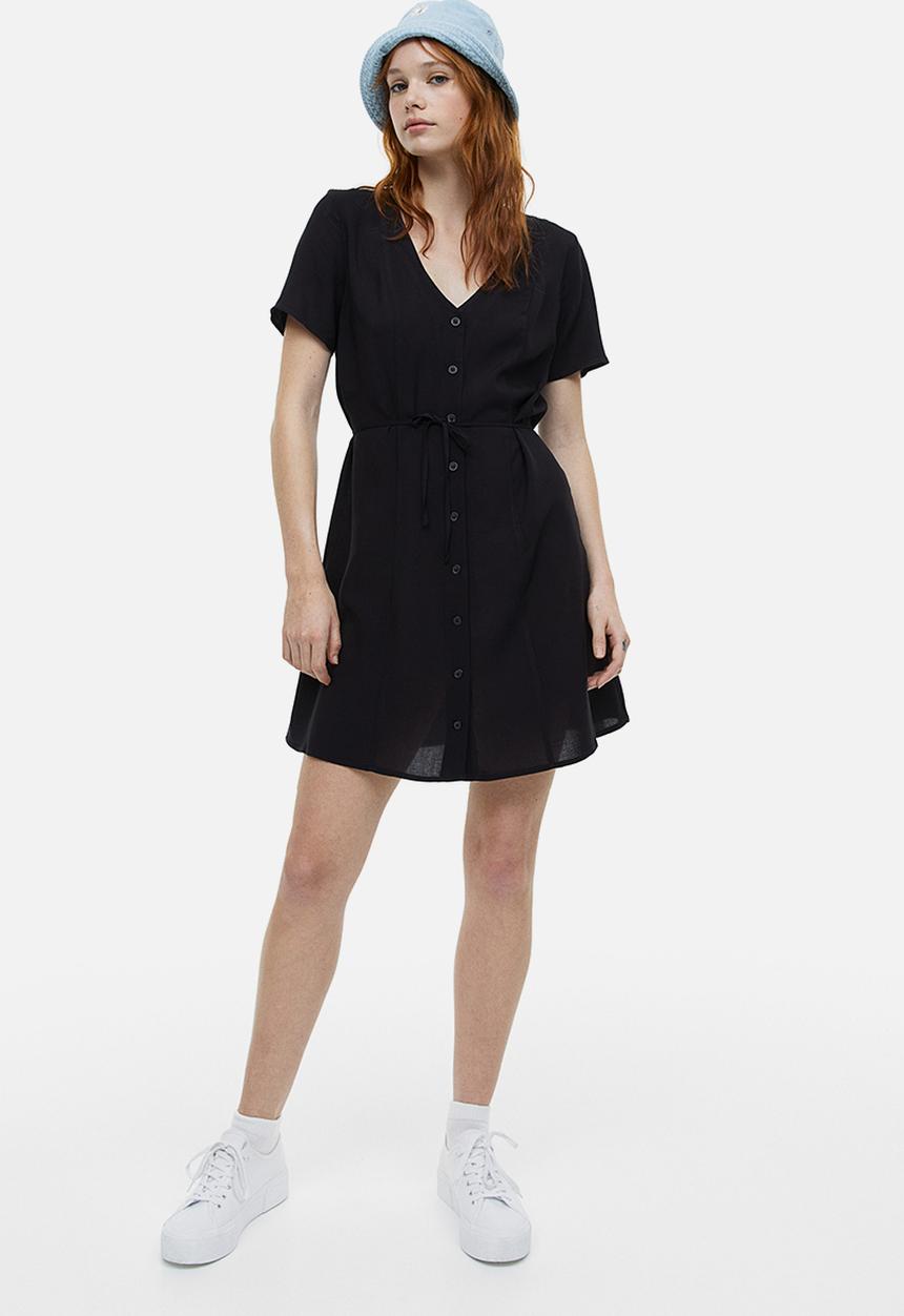 H&M - Tie-detail button-front dress - black