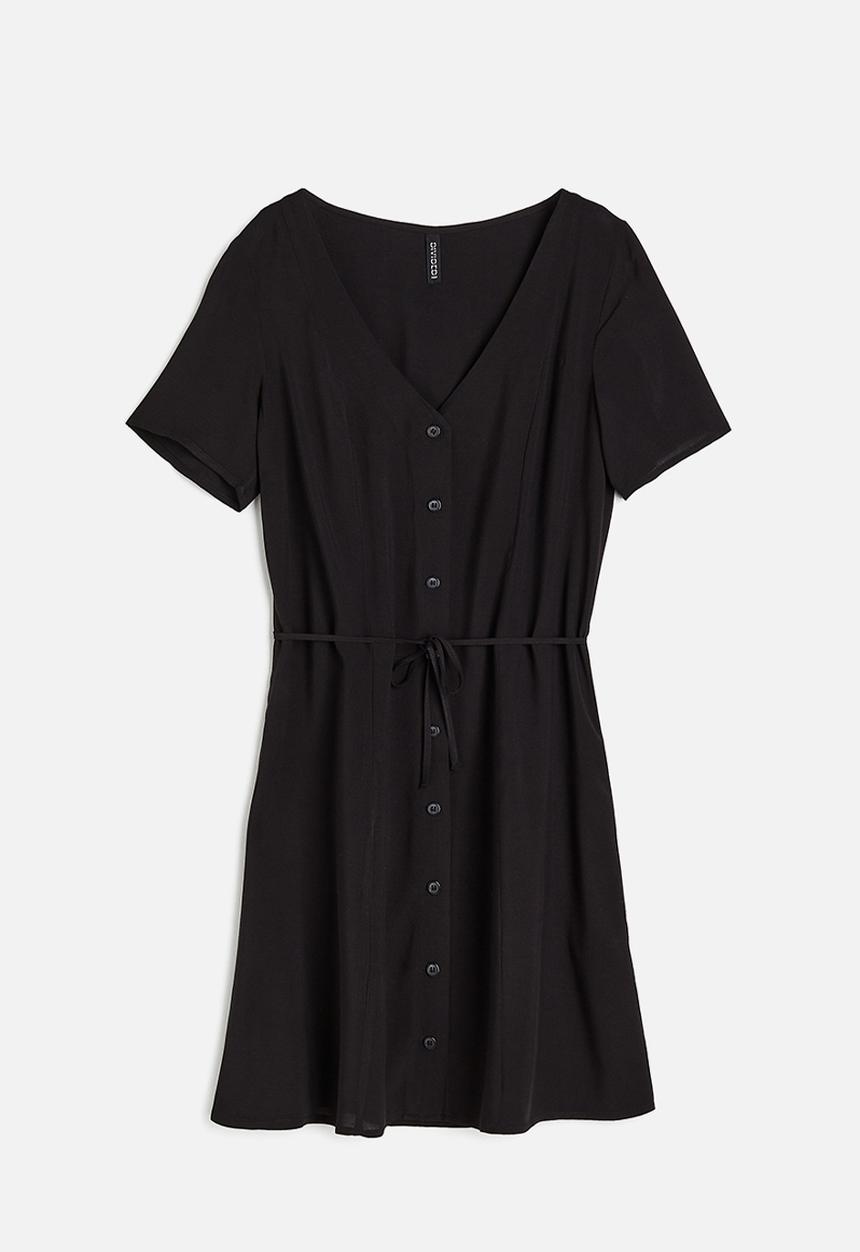 H&M - Tie-detail button-front dress - black