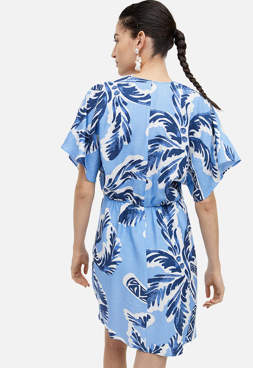 H&M - V-neck dress - light blue/palm trees