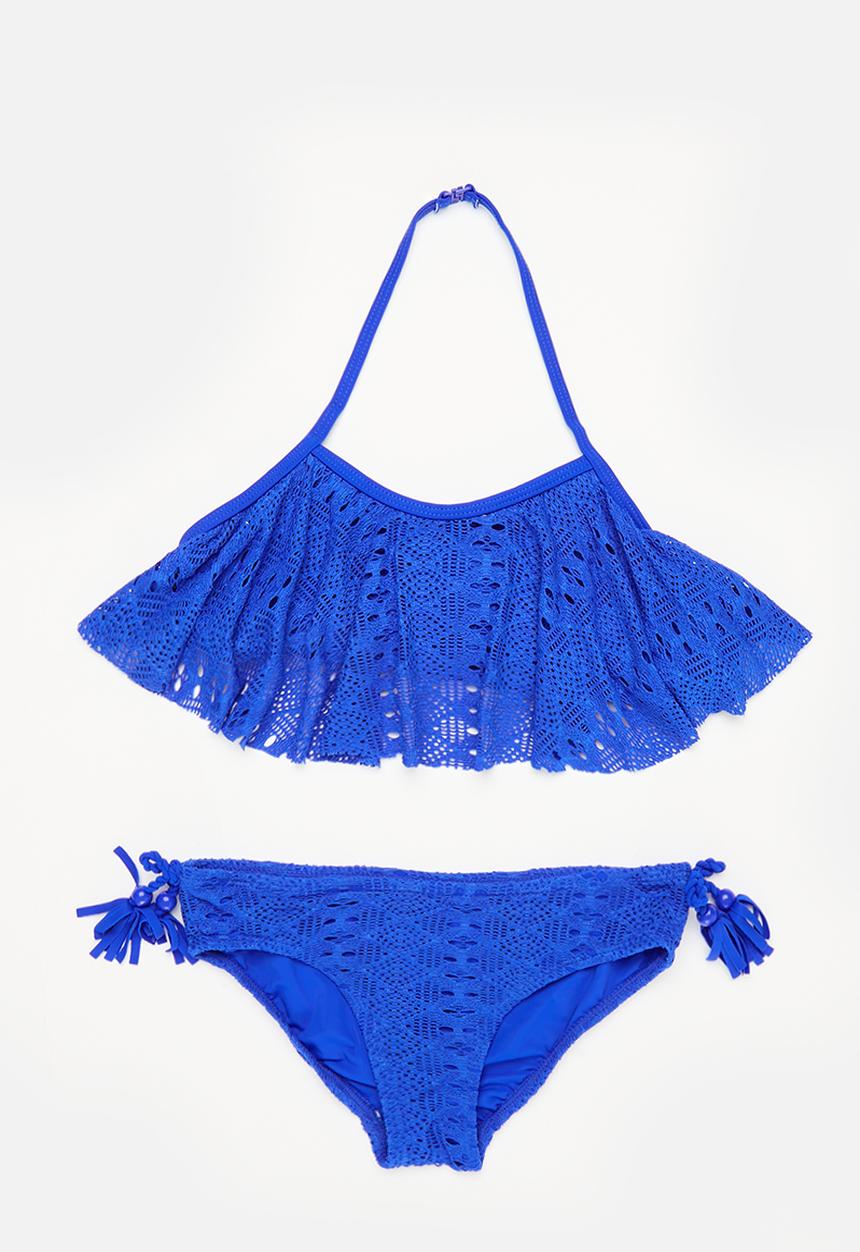 MINOTI - Crochet bikini with tassles - blue