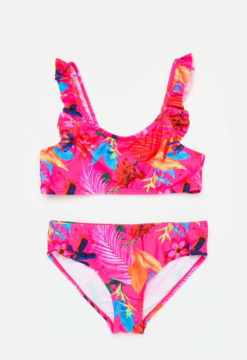 MINOTI - Bright print bikini with frills - pink