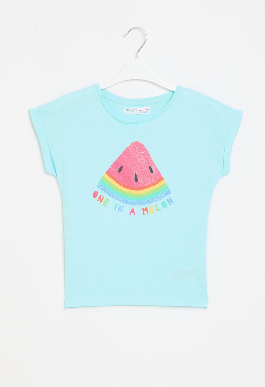 MINOTI - Girls aqua basic melon roll sleeve tee - Aqua