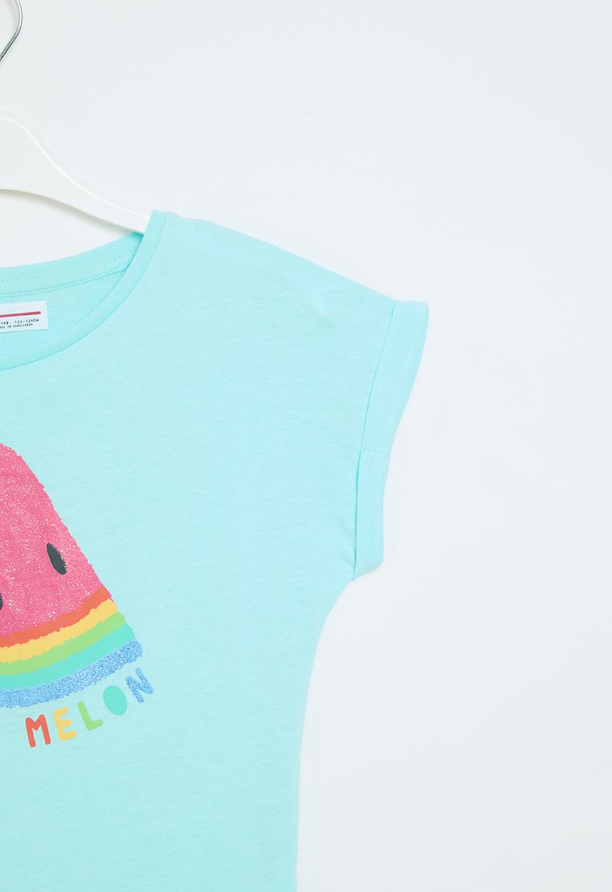 MINOTI - Girls aqua basic melon roll sleeve tee - Aqua