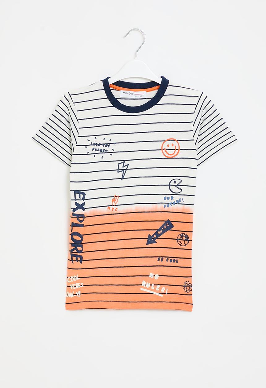 MINOTI - Striped slub dip dye T-shirt - orange & white