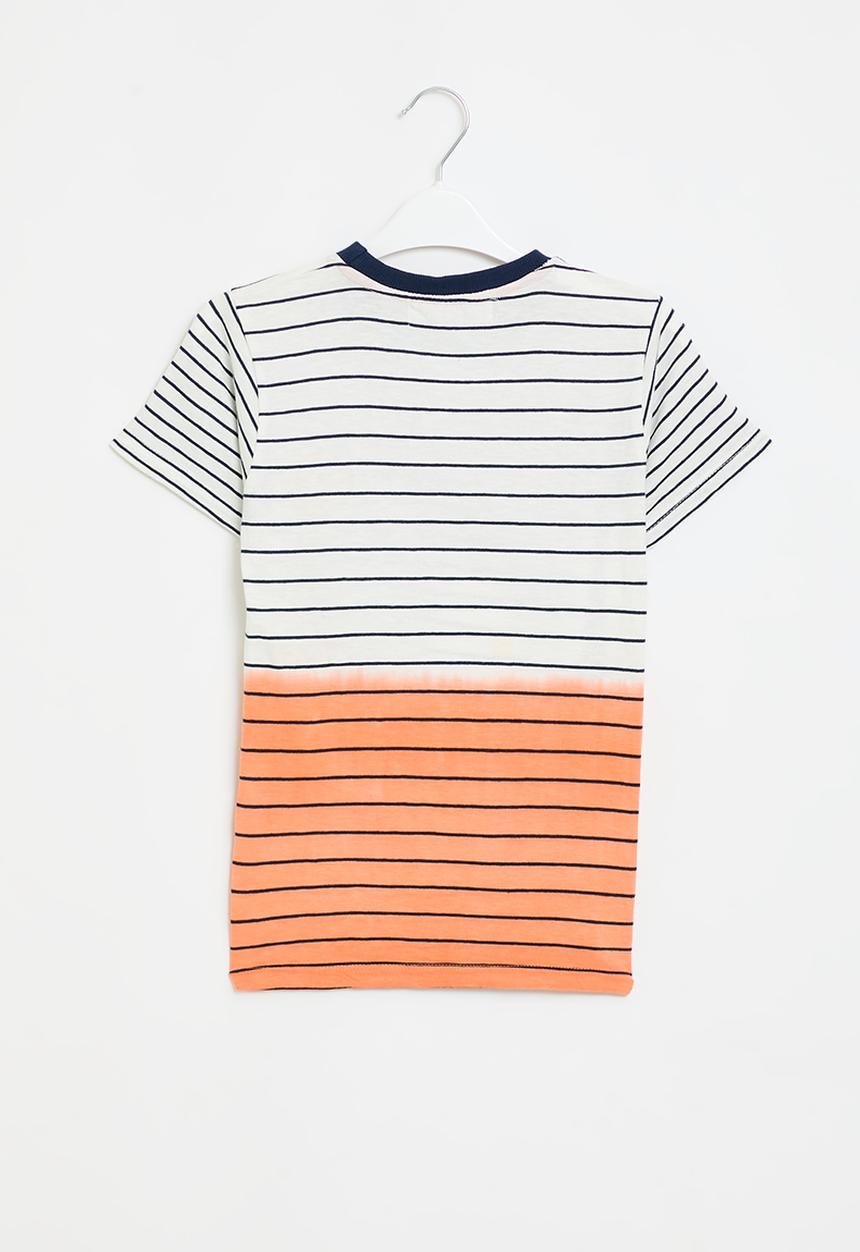 MINOTI - Striped slub dip dye T-shirt - orange & white