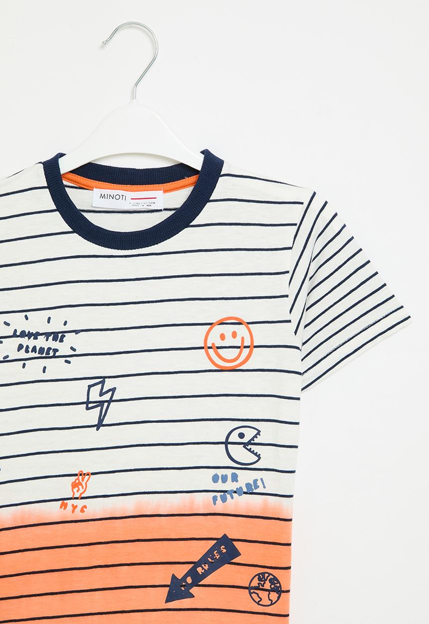 MINOTI - Striped slub dip dye T-shirt - orange & white