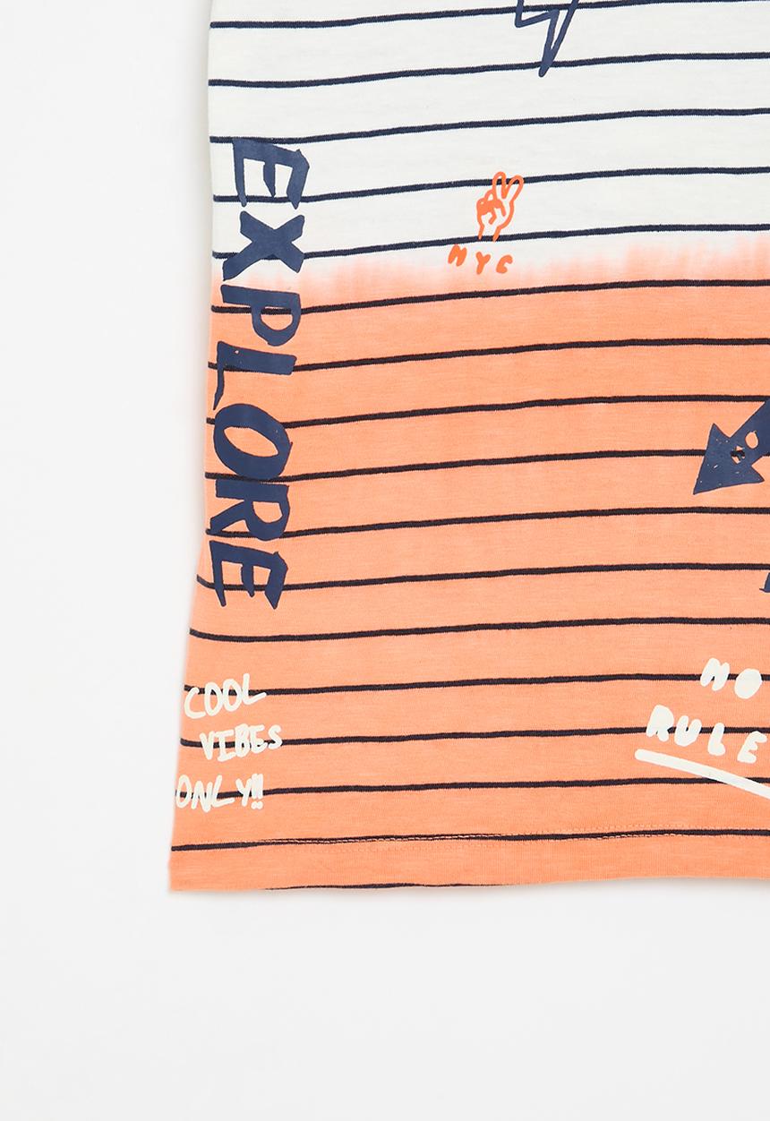 MINOTI - Striped slub dip dye T-shirt - orange & white