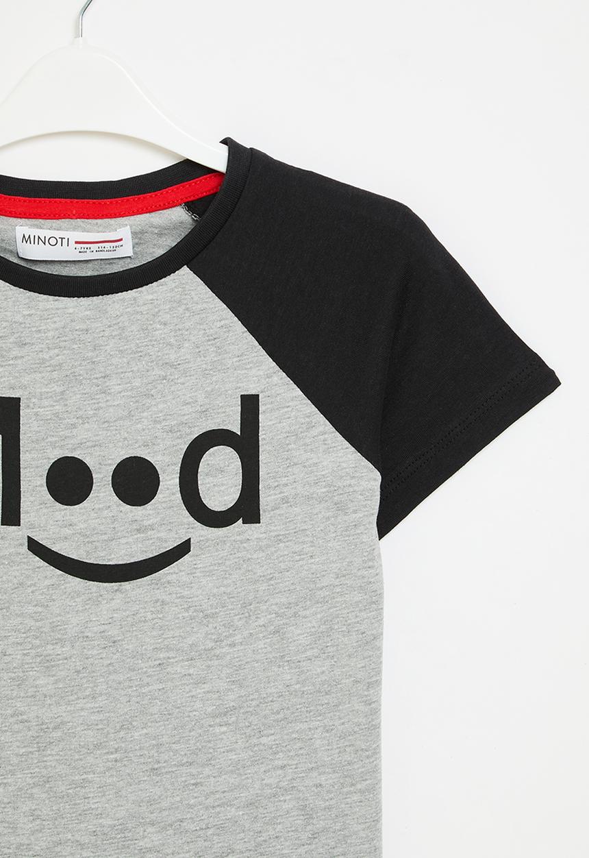 MINOTI - boys grey marl basic mood tee - black & grey