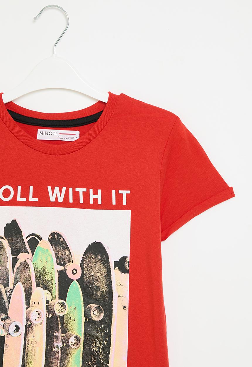 MINOTI - Boys basic roll with it roll sleeve tee - red